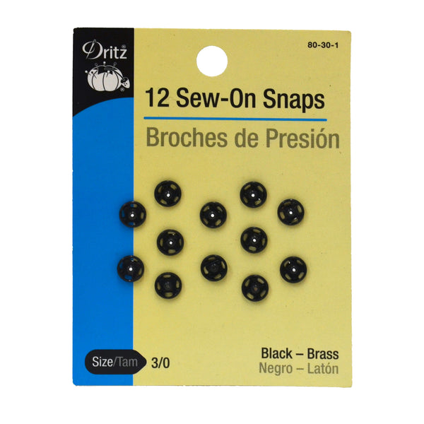 Black Sew-On Snaps - Multiple Sizes