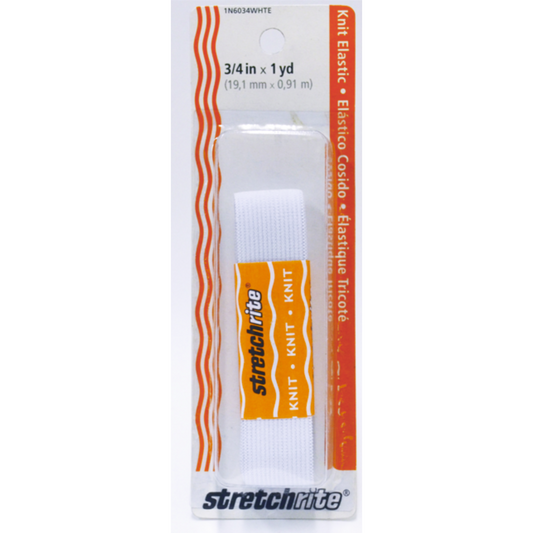Stretchrite Knit Poly Elastic - White - 3/4" x 1Yd