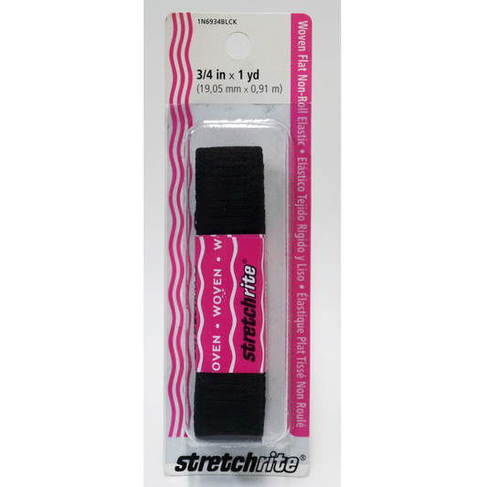 Stretchrite Woven Flat Non-Roll Elastic - Black- 3/4" x 1 Yd