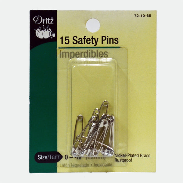 #00 - #0 Safety Pins - Rustproof Nickel - 15 pack