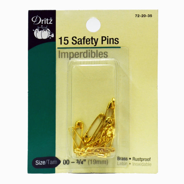 #00 - #0 Safety Pins - Rustproof Brass (7/8" or 3/4") - 15pack