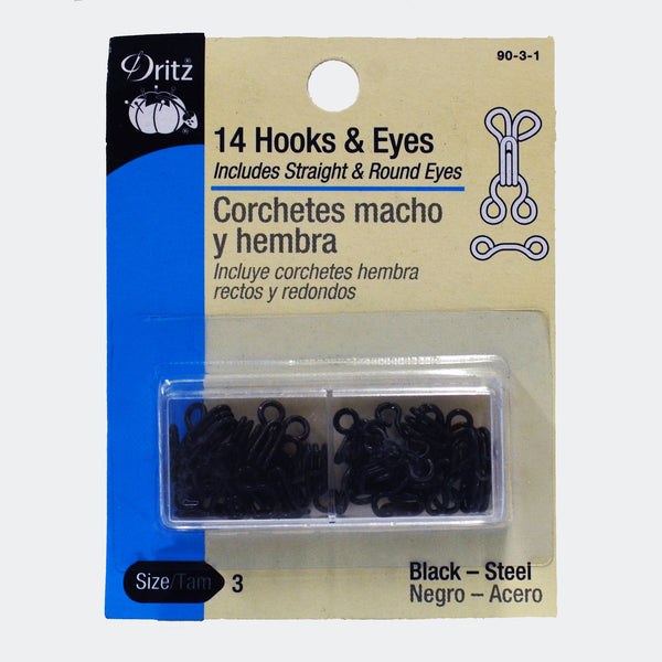 Hooks & Eye - Black - 14-pk