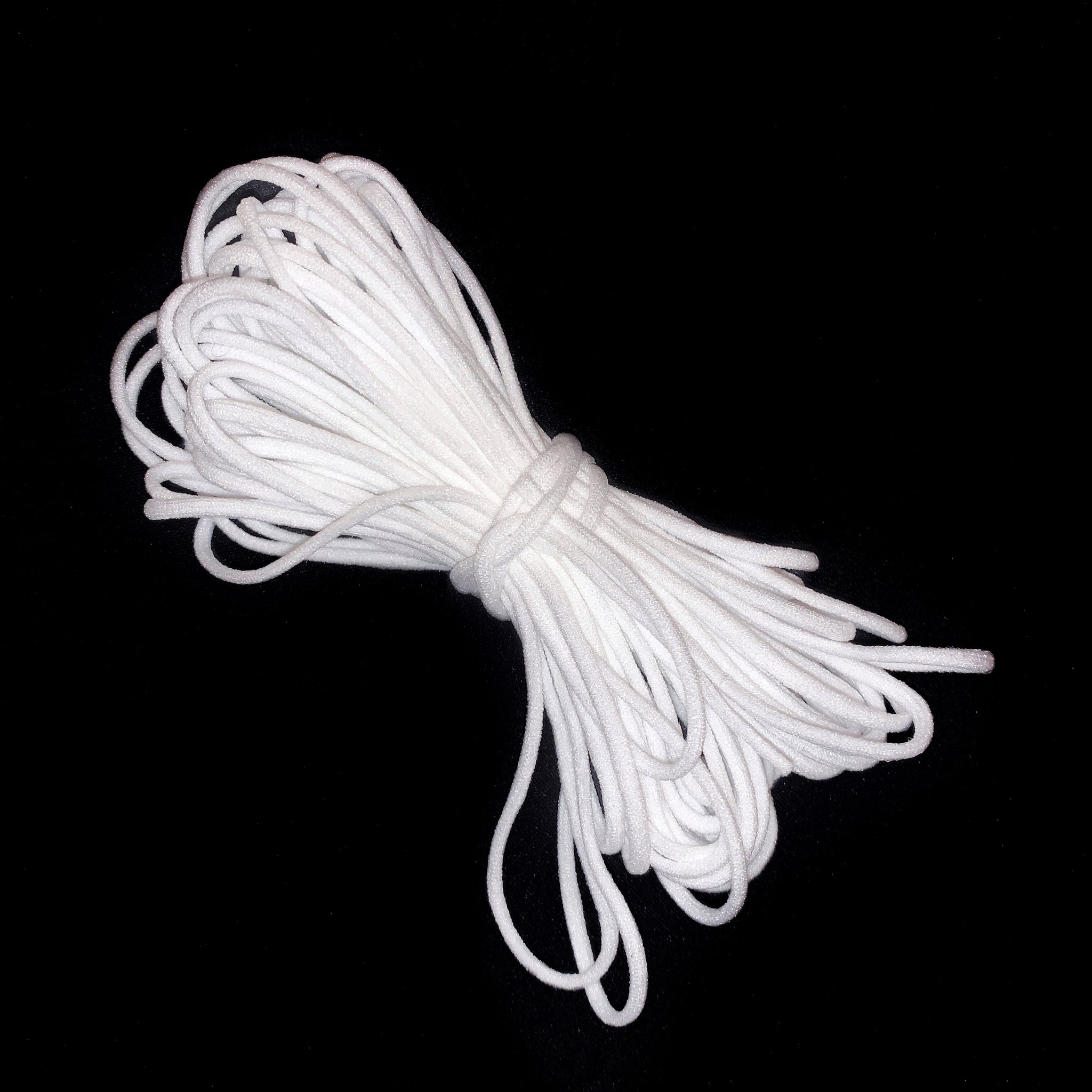 1/8" Round Stretch Nylon Cord  - White or Black -10 yards