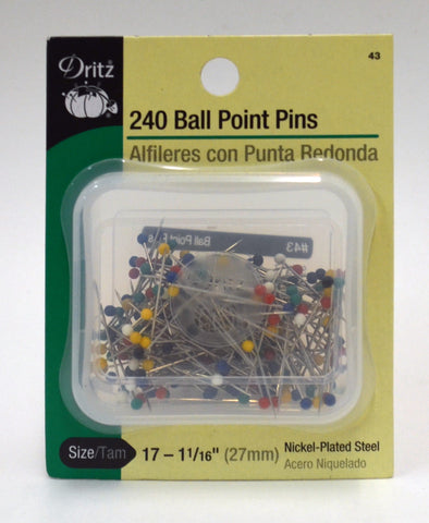 Ball Point Pins - #17 - 1 1/16 x 0.020 - 240/Pack - Assorted Colors -  WAWAK Sewing Supplies