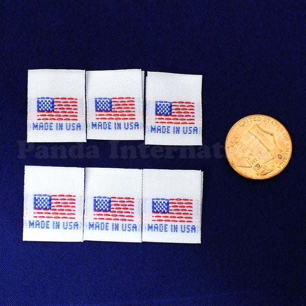 "MADE IN USA" FLAG Woven Label - White