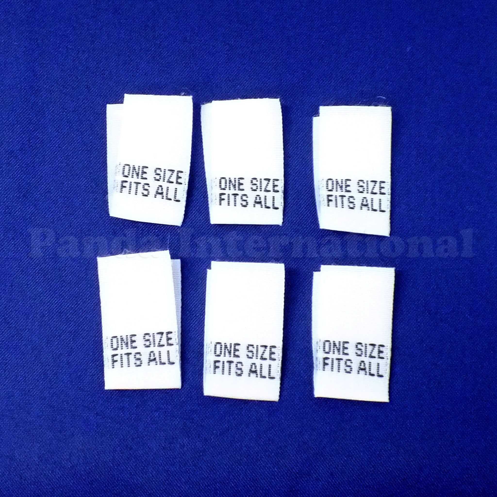 "ONE SIZE FITS ALL" Woven Label - White